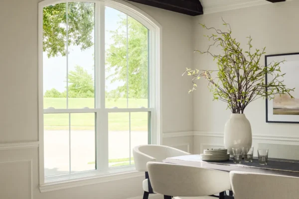 white frame curve top double hung window