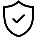 Black outline of a shield with a checkmark in the center, symbolizing security, protection, or verification.