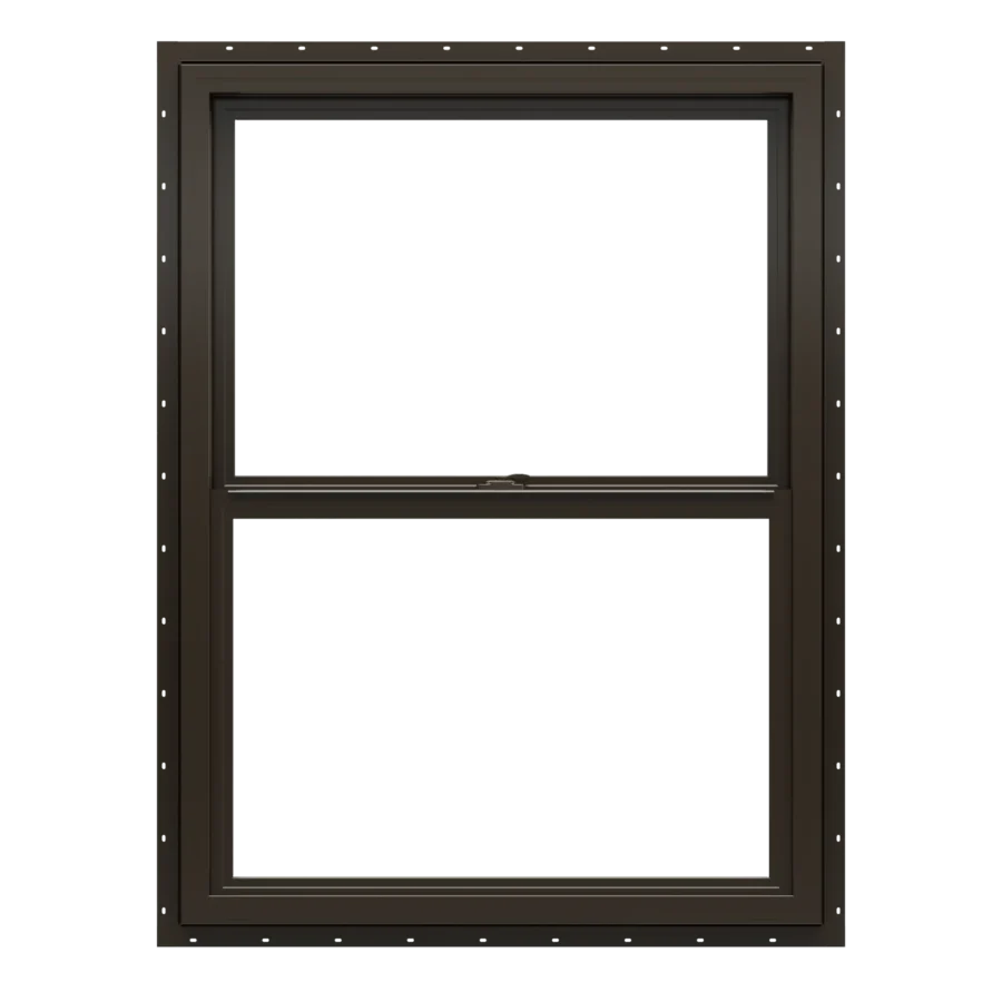Rectangular black-framed window with single hung