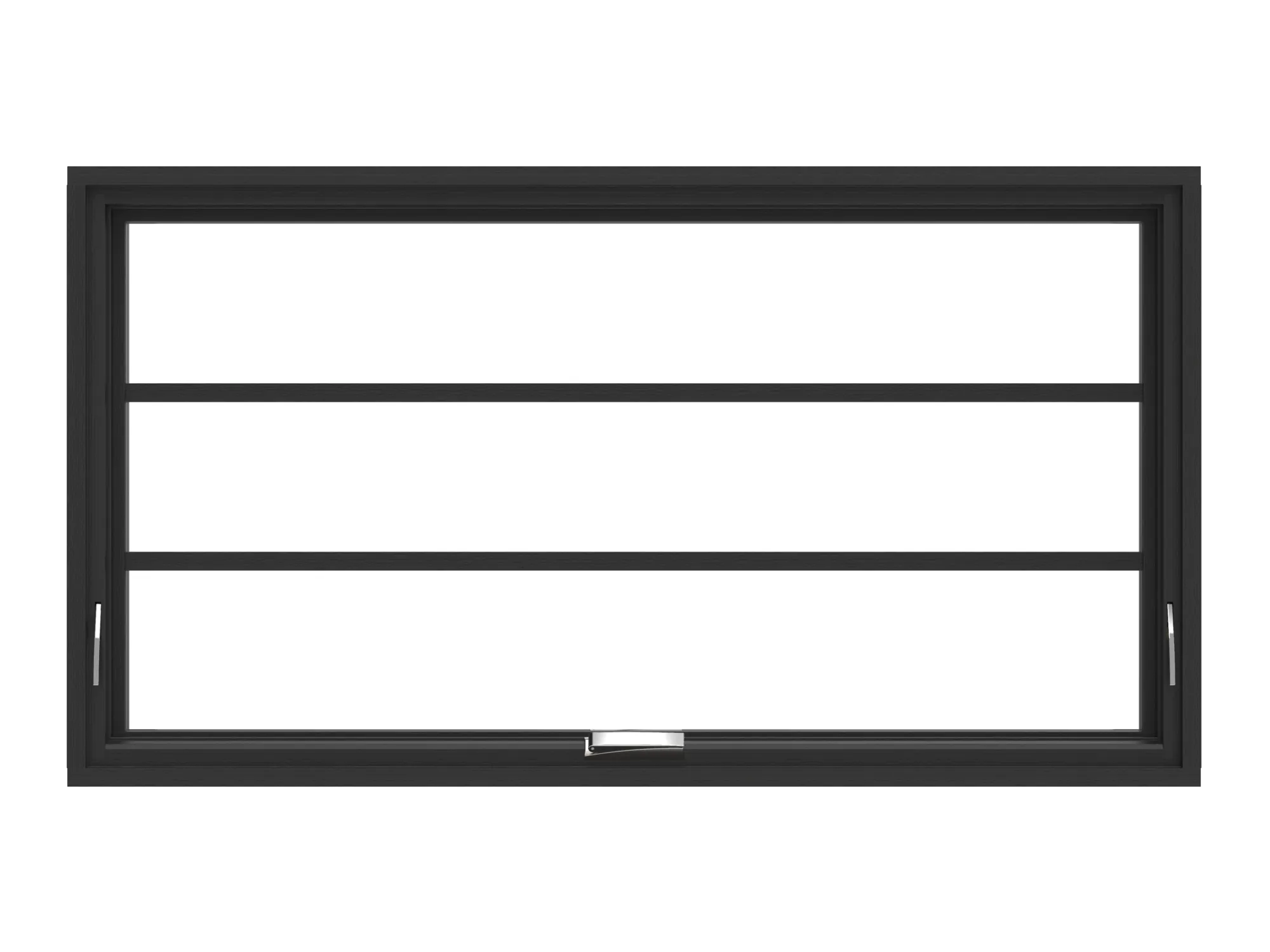 A black-framed horizontal awning window
